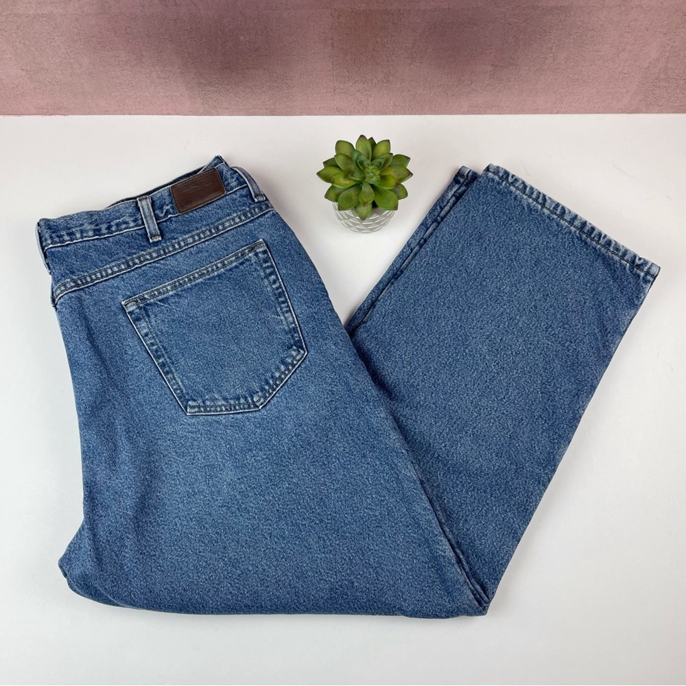 L.L. Bean Fleece Lined Relaxed Fit Green Blue Denim Jeans Men Size 42x29